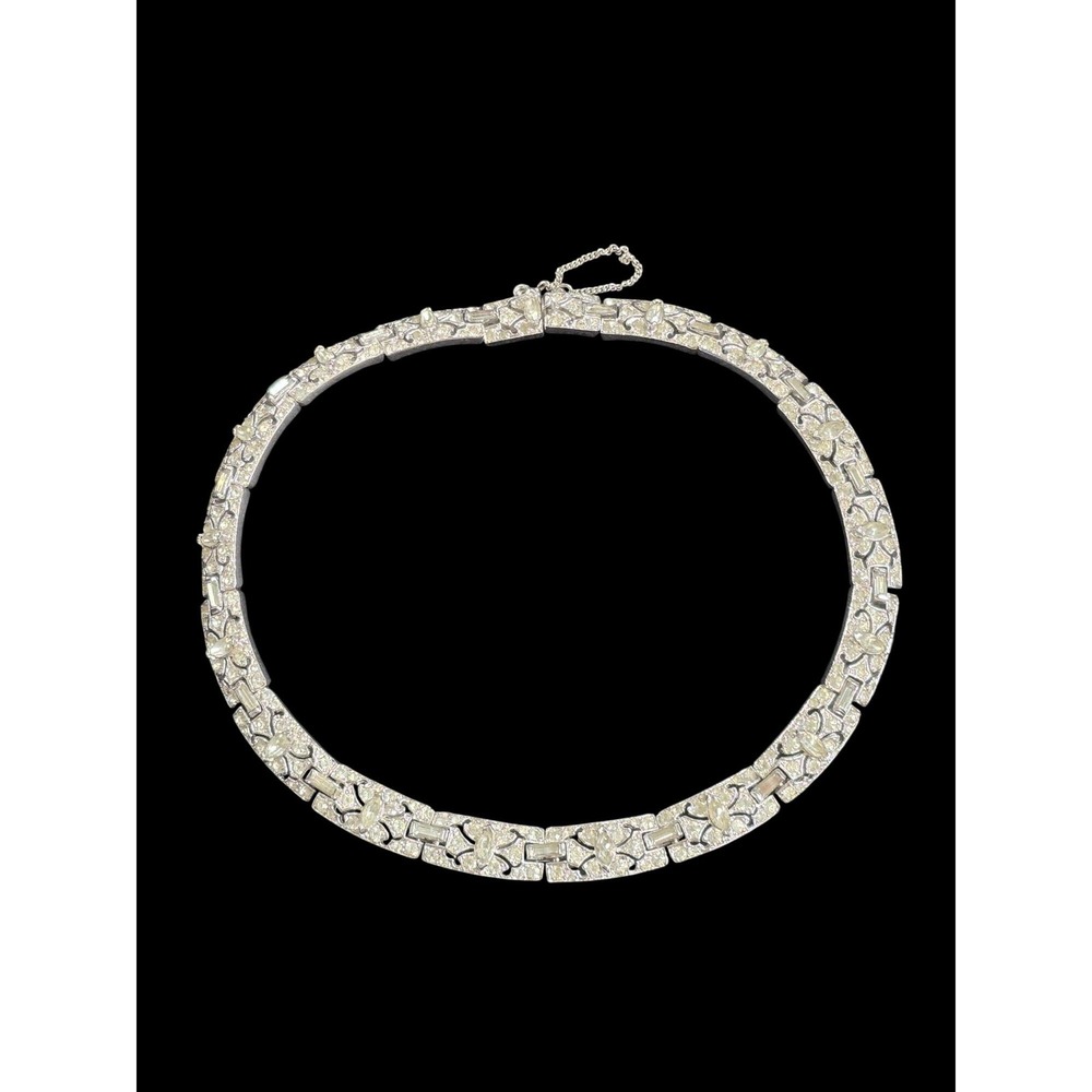 Panetta Diamante Rhodium Plated Art Deco Pave Choker Rare Vintage Necklace